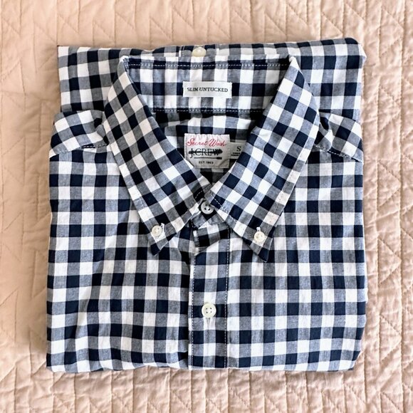 J.CREW Men Navy White Gingham Buttoned Down Slim Untucked Shirt Size Small NWoT - Picture 5 of 6